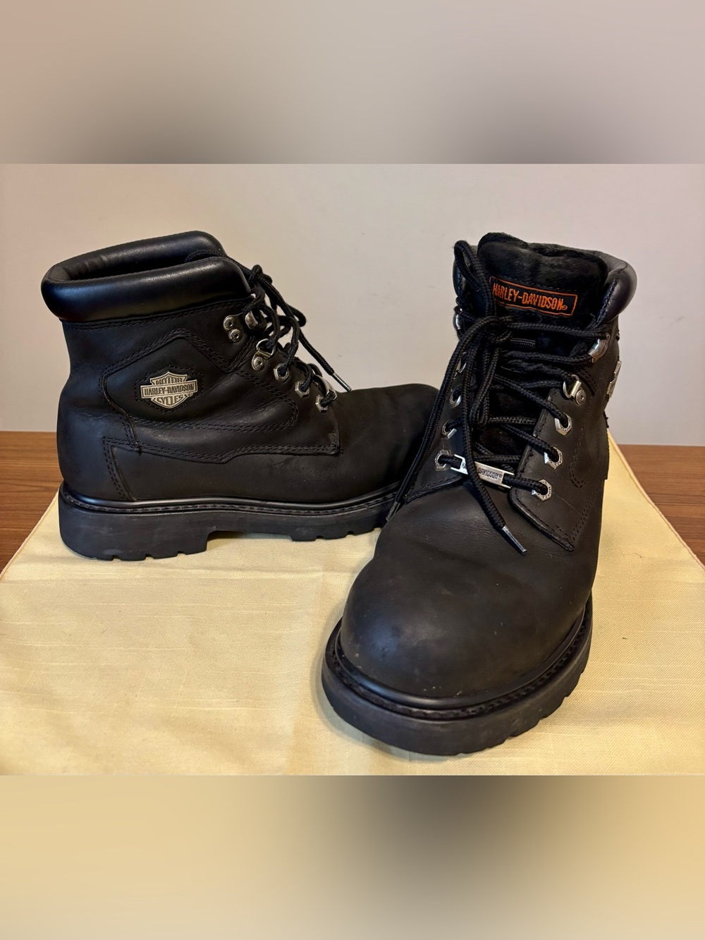 HARLEY-DAVIDSON Men's Black Leather Work Boots 8.5 US Motorcycle Lace Up